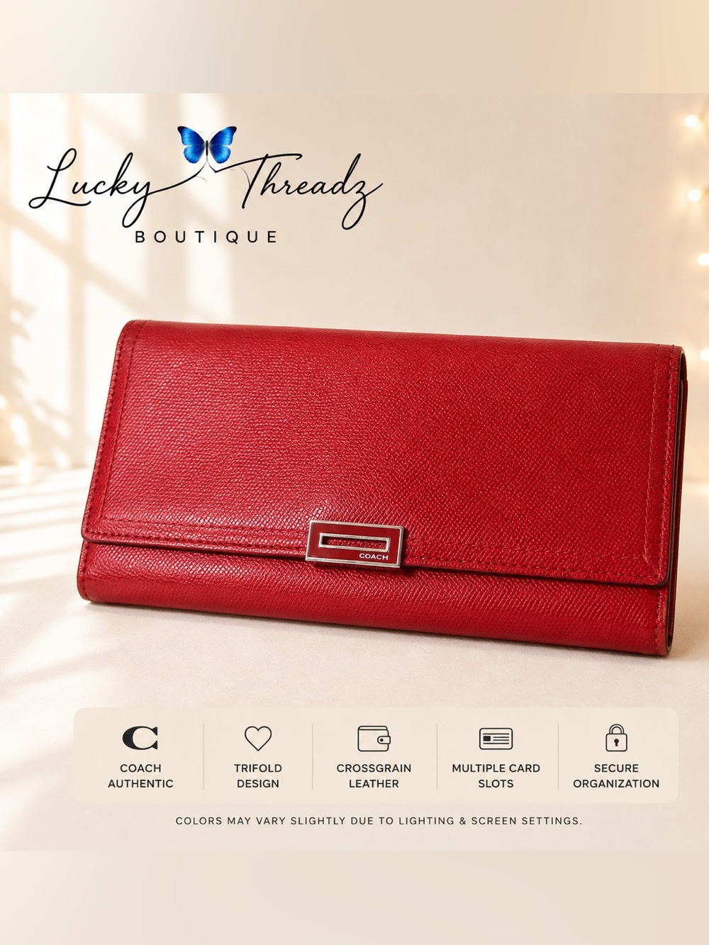Coach Vintage Y2K Red Crossgrain Leather Trifold Wallet Silver Logo